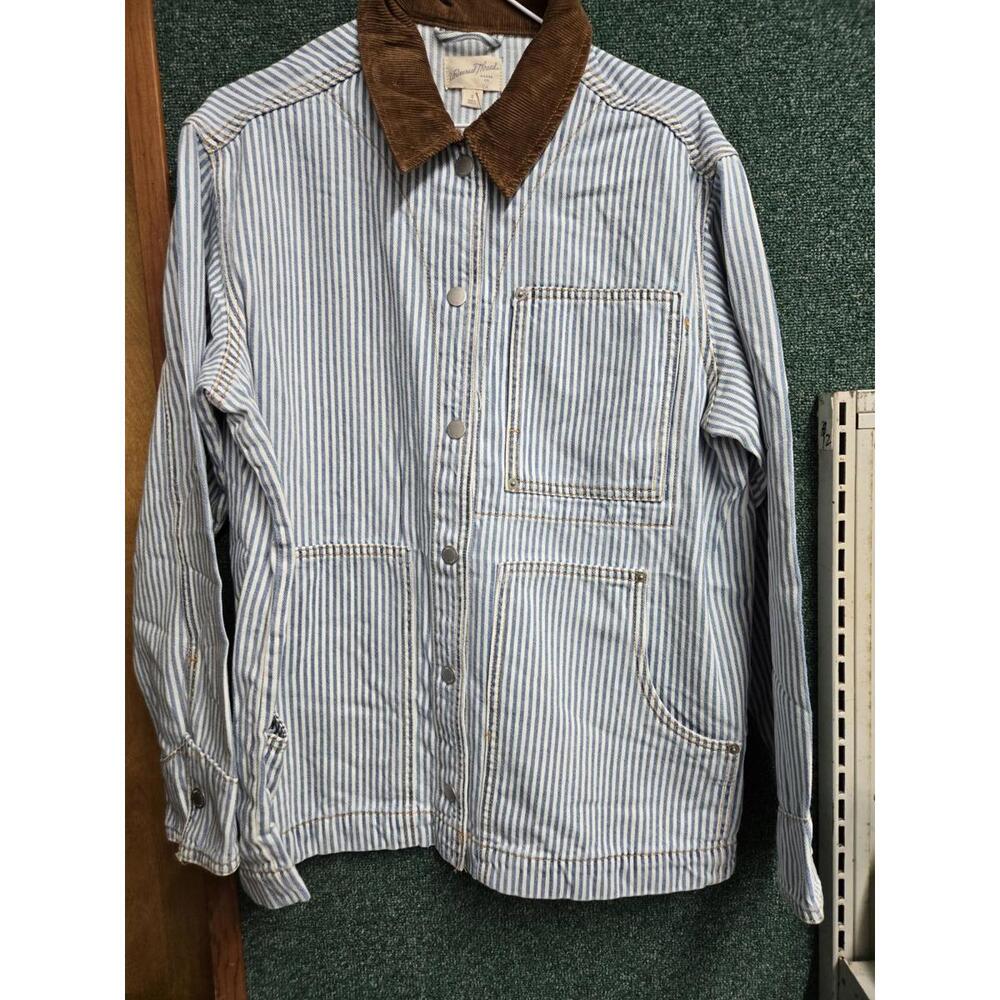 Women's Blue white Stripped Chore Coat Snapped - Universal Thread NWT Small